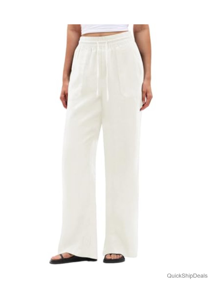 Wide Leg Palazzo Pants Drawstring Flowy Linen Trousers With Pockets Vacation
